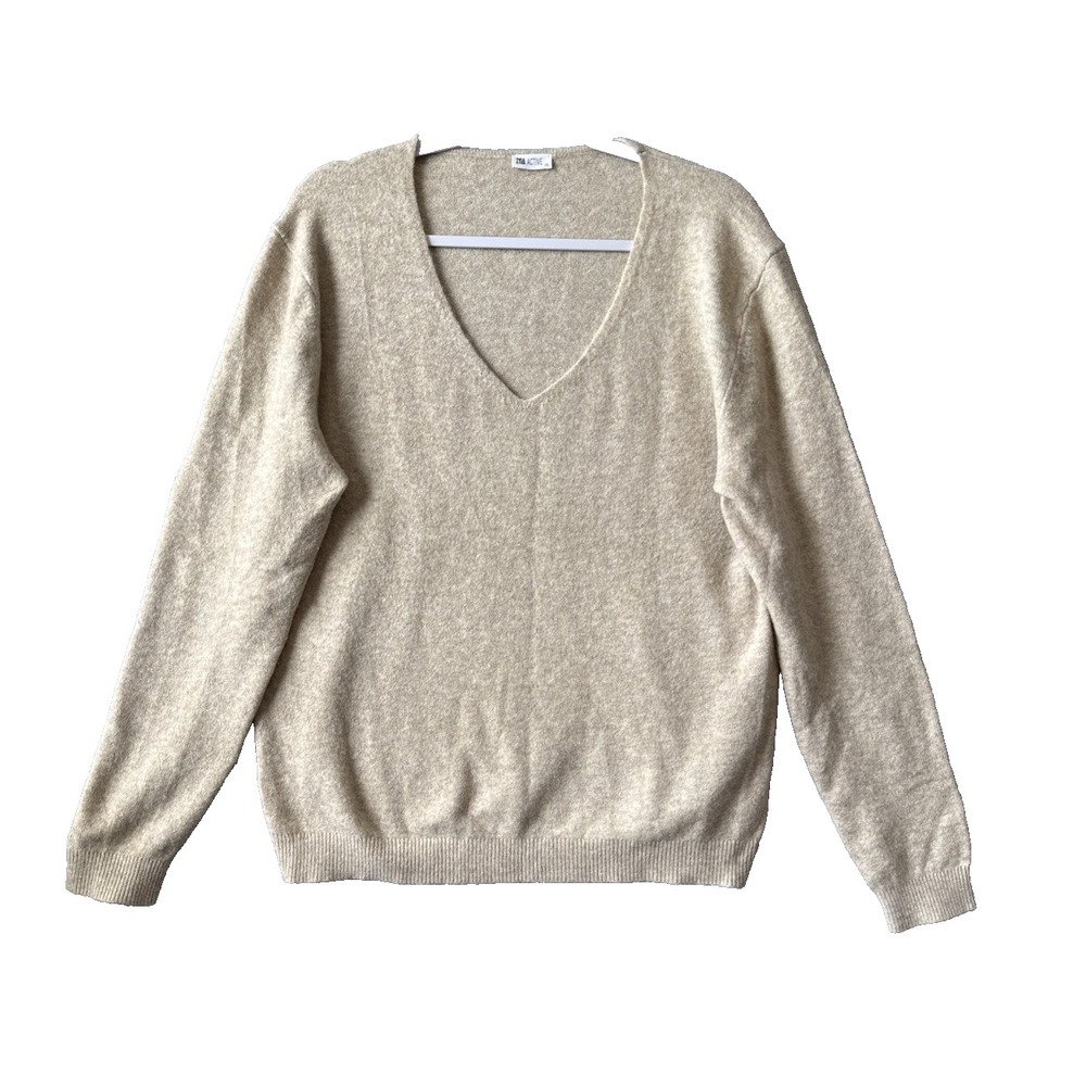 Zyia Active Soft Wool Blend Camel Brushed V Neck Sweater 2XL Quiet Luxury Cozy